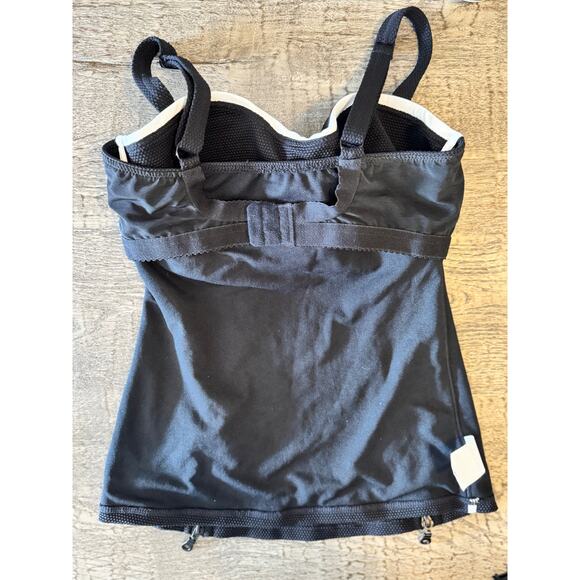 Gottex Black Textured Tankini Top Retro Zip Detail, Built-In Bra, Luxe Swimwear - Picture 6 of 9